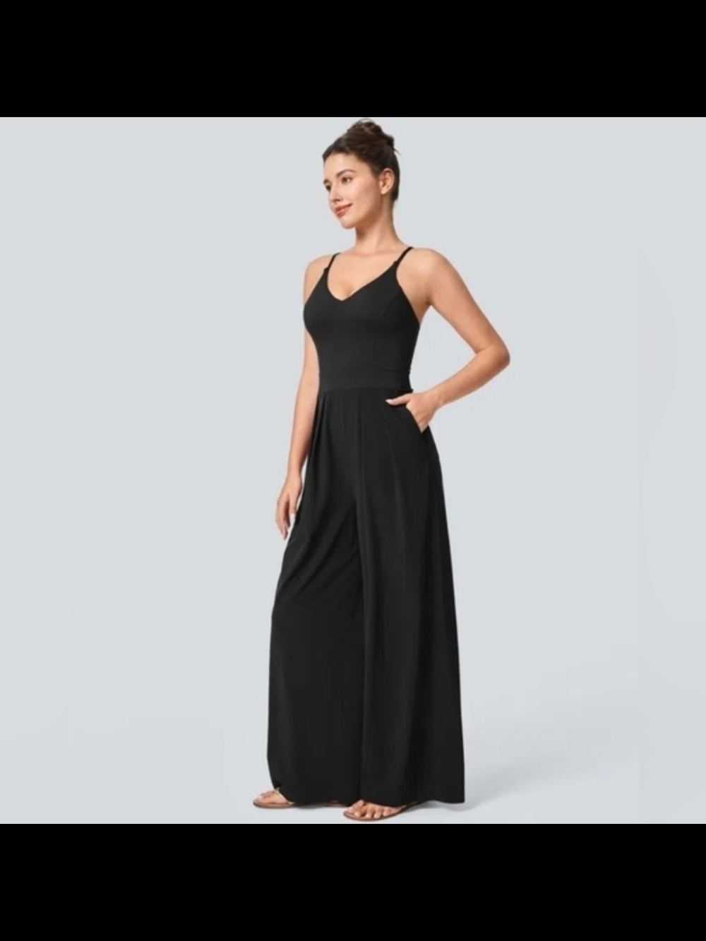 HALARA Black Spaghetti-Strap Jumpsuit Size L